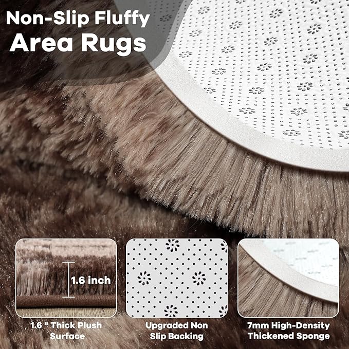 Noahas Fluffy 4x6 Area Rugs for Bedroom Living Room,Tie-Dyed Brown Thick Shag Throw Floor Carpet,Soft Shaggy Bedside Non-Slip Plush Dorm Nursery Kids Rug