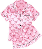 Ekouaer Womens Silk Satin Pajama Sets Soft Short Sleeve Button Down Sleepwear Top and Shorts 2 Piece Pjs Lounge Set