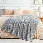 NEWCOSPLAY Super Soft Queen Blanket Grey Premium Silky Flannel Fleece 3D Waffle Checkered Lightweight Bed Blanket All Season Use (Light Grey, Queen(90"x90"))
