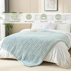 Esterra Chunky Knit Blanket Throw 40"x50", 100% Hand Knitted Chenille Throw Blanket, Cozy Soft Thick Cable Knit Throw Large Rope Knot Crochet Throw Blanket for Sofa Couch Bed, Sky Blue