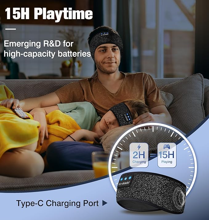 LC-dolida Sleep Headphones Wireless Bluetooth Headband Headphones for Sleeping Music Band Cozy Sleep Mask with Thin HD Stereo Speakers Perfect for Side Sleepers(Taupe)