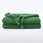Home Soft Things Chunky Knit Basket Weave Throw Blanket 50"x60" - Boho Soft Microfiber with Braided Tassels - All Season Cozy Decorative Throw for Couch, Sofa, Bed, Indoor & Outdoor - Eden Green