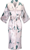 Valennia Women Long Silky Bathrobe Satin Kimono Robe Floral Printed Dressing Gown Sleepwear