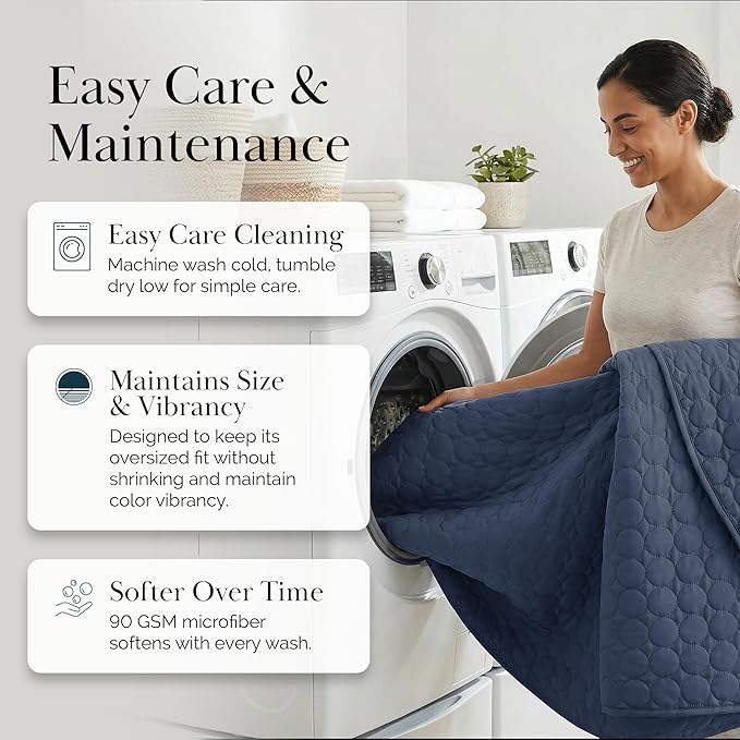 Southshore Fine Living, Inc. Oversized Bedding Quilt, Lightweight Bedding, Twin XL Bedspread, Soft Coverlet 2-Piece Set with One Matching Quilted Pillow Sham, All Season Twin/XL Quilt Set, Navy Blue