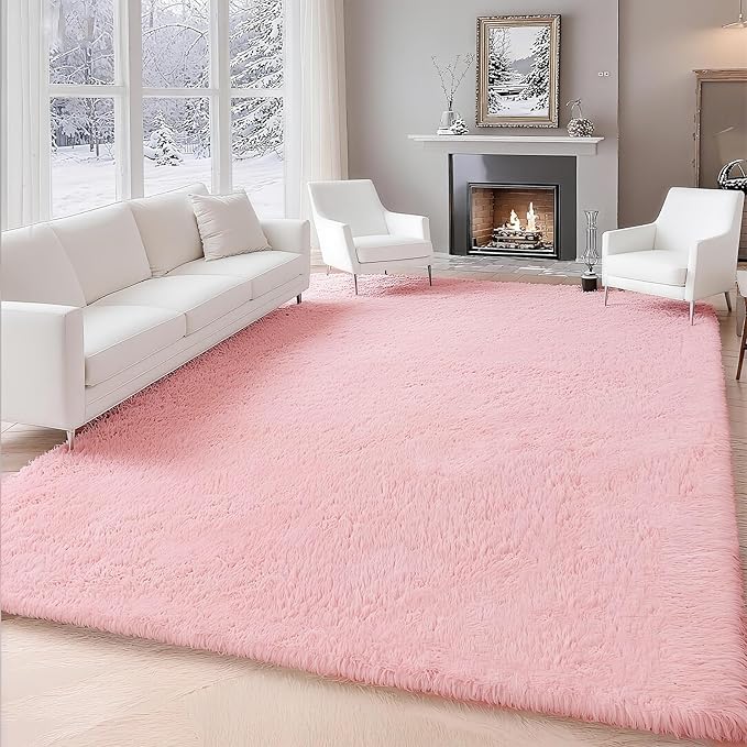 Shag Pink Rug, Rugs for Bedroom Girls Kids Room, 6x9 Ultra Soft Fluffy Area Rugs for Drom, Kids Room, Nursery, Study, Playroom, Easy Clean, Indoor Carpet for Living Room, Modern Carpet Décor