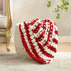Amélie Home Chunky Knit Throw Blanket for Couch, Soft Chenille Handmade Crochet Throw Rope Knot Blanket for Couch, 50"x60",Red White Stripe