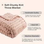 Battilo Chunky Knit Throw Blanket for Couch, 50"x60", Pink Chenille Throw Blanket, Super Soft Cozy Warm Cable Knitted Blankets for Bed, Sofa, Living Room