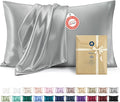 Bedsure Satin Pillowcase 2 Pack Similar to Silk Pillow Cases Standard Size, Pillow Case for Sleeping Women with Envelope Closure, Gifts for Women Men, Silver Grey, 20x26 Inches, 2pcs