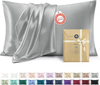 Bedsure Satin Pillowcase 2 Pack Similar to Silk Pillow Cases Standard Size, Pillow Case for Sleeping Women with Envelope Closure, Gifts for Women Men, Silver Grey, 20x26 Inches, 2pcs