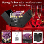 Preserved Lavender Purple Real Rose with Heart I Love You Necklace -Eternal Flowers Rose Birthday Gifts for Women Her Mom Wife Girlfriend Grandma on Valentines Mothers Day Christmas Anniversary