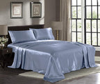 Pure Bedding Satin Sheets Twin [3-Piece, SkyBlue] Hotel Luxury Silky Bed Sheets - Extra Soft 1800 Microfiber Sheet Set, Wrinkle, Fade, Deep Pocket Fitted Sheet, Flat Sheet, Pillow Cases