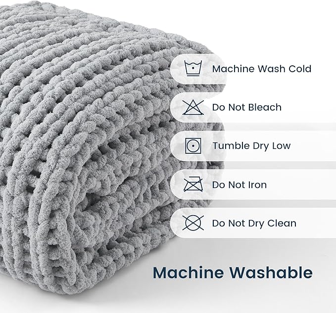 SLEEP ZONE Chunky Knit Throw Blanket for Couch, Throw Blankets for Bed - Hand Made Cozy Soft Large Rope Knot Heavy Blankets Home Decor (Grey, 60x80in)