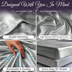 SLEEP SANCTUARY Satin Sheets Twin Size – 3 Piece Luxury Silky Bed Set, Softer Than Silk, 15" Deep Pocket, Cooling & Wrinkle-Free, Moisture-Wicking & Breathable for Hair & Skin (Striped Grey)