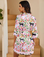 Ekouaer Women's Lace-Trim Silk Robes Bride Bridesmaid Kimono Satin Bathrobe V Neck Sleepwear with 3/4 Sleeve