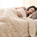 Cottonblue Jacquard Weighted Blanket 20 lbs for Adults Queen Size, Ultra Soft Sherpa Fleece Blanket for Relax and Sleep, Cozy Comfort Heavy Bed Blankets with Glass Beads, 60x80 Inches, Beige