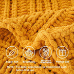 Battilo Mustard Yellow Throw Blanket for Couch, Chunky Knit Throw Blanket, 50"x60", Gold Fall Throw, Super Soft Cozy Warm Chenille Knit Blankets for Bed, Sofa, Living Room