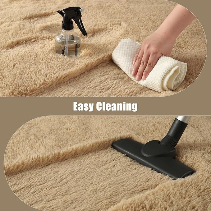 Fluffy Area Rugs for Bedroom Decor Aesthetic, 8x10 Large Beige Shag Rug with Non-Slip Backing for Living Room, Fuzzy Plush Carpet Washable Rug Modern Home Decor for Kids Nursery Boys Room