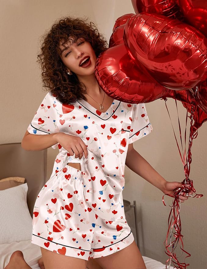 Ekouaer Silk Pajama for Women Short Sleeve Satin Pj Set Two Piece Soft Sleepwear Loungewear, S-XXL