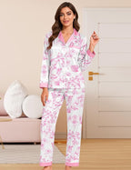 DOLOS Silk Satin Pajama Set for Women Short/Long Sleeve 2-Piece Silky Pajamas for Women Button Down Pjs Sleepwear Loungewear
