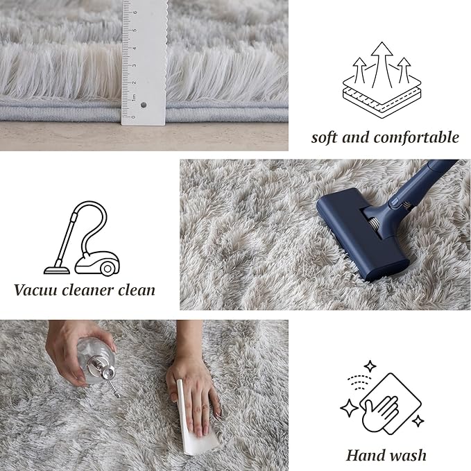 4x6 Area Rugs for Living Room Bedroom, Soft Fluffy Shaggy Bedside Rug, Indoor Floor Carpet for Kids Playroom, Dorms, Nursery Rooms, Home Decor (Tie-Dyed Light Grey 4'x6')