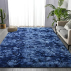 Deerhoo Shag Area Rug, 4 X 6 Plush Fuzzy Rugs for Living Room, Ultra Soft Fluffy Furry Rug for Bedroom, Indoor Carpet Nursery Rugs for Kids Room Home Decor, Tie-Dyed Navy Blue