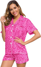SWOMOG Womens Silk Satin Pajamas Set Short Sleeve Sleepwear Button Down Top and Shorts Loungewear 2 Piece Pjs Set XS-3XL