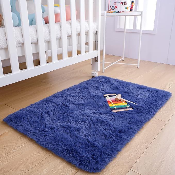 Noahas Door Mat Indoor Entrance,2x3 Shaggy Navy Blue Black Area Rugs for Entryway,Non-Slip Fluffy Entry Bedroom Rug,Soft Plush Bedside Throw Kids Carpet