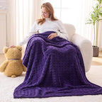 NEWCOSPLAY Super Soft Throw Blanket Purple Premium Silky Flannel Fleece 3D Waffle Checkered Lightweight Bed Blanket All Season Use (Dark Purple, Throw(50"x70"))
