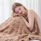 NEWCOSPLAY Super Soft Twin Blanket Taupe Premium Silky Flannel Fleece 3D Checkered Lightweight Bed Blanket All Season Use (Taupe Checkered, Twin(60"x80"))