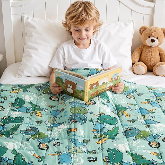 Kivik Dinosaur Weighted Blanket 5lbs, Cooling Breathable Small Blankets, Soft Heavy Throw for School Calming & Bed Sleep Gifts for 4 5 6 7 + Year Old, Machine Washable, 36''x 48'', 5 Pound, Green Dino
