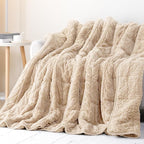 Cottonblue Jacquard Weighted Blanket 20 lbs for Adults Queen Size, Ultra Soft Sherpa Fleece Blanket for Relax and Sleep, Cozy Comfort Heavy Bed Blankets with Glass Beads, 60x80 Inches, Beige