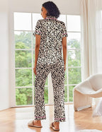 Ekouaer Silk Satin Pajamas Set Women Short Sleeve Sleepwear Soft Button Down Loungewear Pjs Set