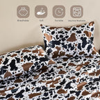 MR&HM Satin Bed Sheets with Elastic Corner Straps, Full Size Sheets Set, 4 Pcs Silky Bedding Set with 15 Inches Deep Pocket for Mattress (Full, Cow Print)
