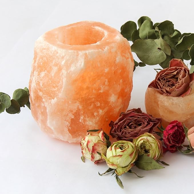 Himalayan Glow Hand Carved Himalayan Salt Candle Holders, Home Decor Item Great as a Night Light (Pack of 2)