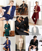 SWOMOG Men's Satin Robe 3 Pcs Silky Kimono Bathrobe Set Lightweight Soft Loungewear Nightwear