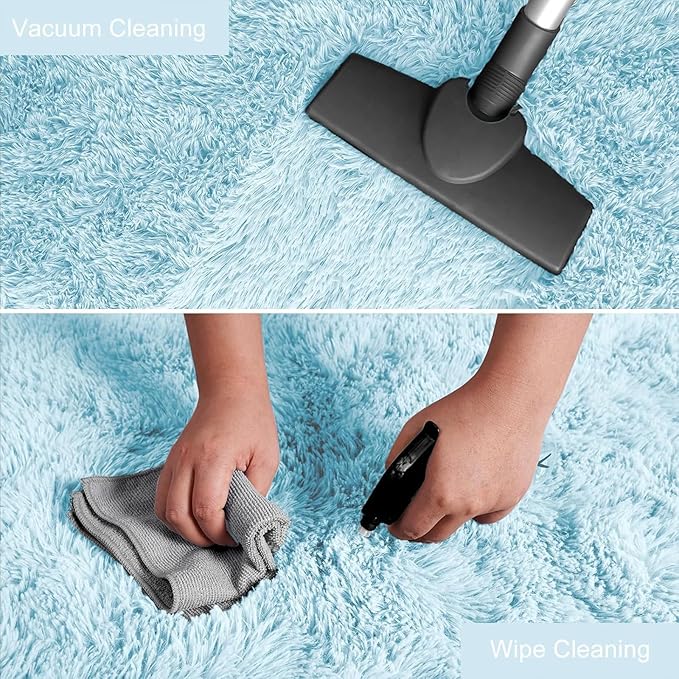 YJ.GWL Runner Rugs for Hallway, 2x4 Washable Small Light Blue Bedside Rugs for Living Room Bedroom, Soft Fluffy Shaggy Indoor Floor Carpet for Kids Boy and Girls Room Nursery Home Decor Aesthetic