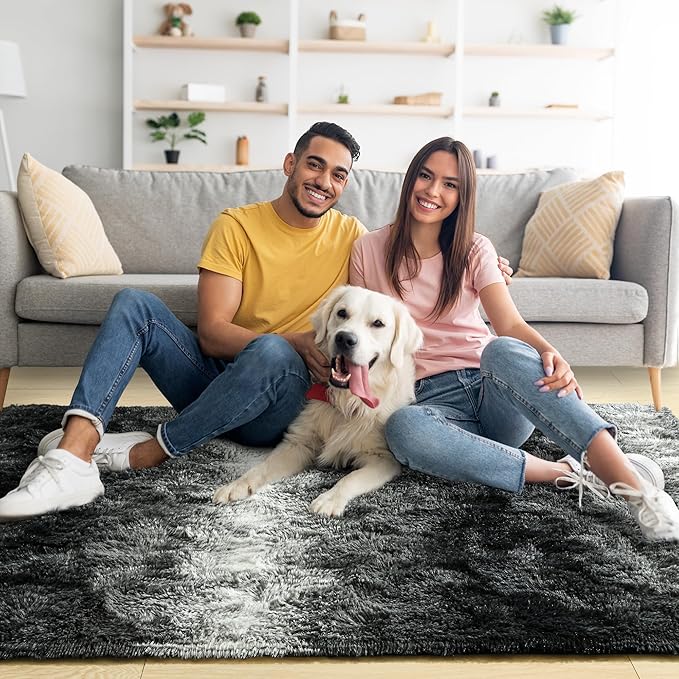 Noahas Large Fluffy 6x9 Area Rugs for Living Room Bedroom,Black and White Thick Shag Throw Rug,Big Soft Shaggy Bedside Non-Slip Plush Dorm Nursery Kids Carpet