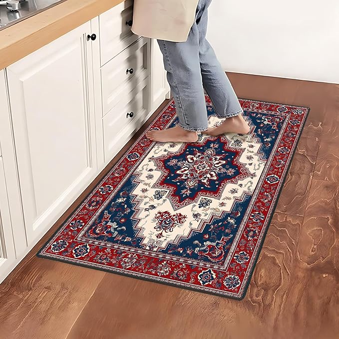 Area Rug 2x3 ft Entry Rug Washable Boho Rugs Non Slip Rubber Backing Low Pile Floral Door Mat Small Carpet for Bedroom, Bedside, Kids Room