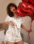 Ekouaer Silk Pajama for Women Short Sleeve Satin Pj Set Two Piece Soft Sleepwear Loungewear, S-XXL