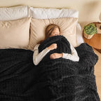 NEWCOSPLAY Super Soft King Blanket Black Premium Silky Flannel Fleece 3D Waffle Checkered Lightweight Bed Blanket All Season Use (Black, King(90"x110"))