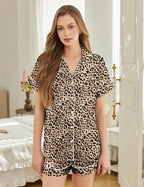 Silk Pajamas for Women Short Sleeve Sleepwear Soft Button Down Loungewear 2 Piece Satin Pjs Shorts Set S-XXL