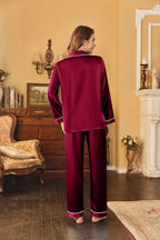 Ekouaer Women's Classic Button Down Long Satin Silk Pajama Set