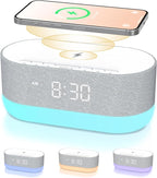 HOUSBAY 3 in 1 Sound Machine Alarm Clock& Wireless Charger: Soothing White Noise, Bluetooth Music Relaxation & Customized Sleep-Wake Routine