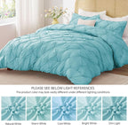 BEDELITE Macaron Blue King Size Comforter Set - 3 Pieces Boho Pintuck Bedding Comforter Sets, Lightweight Soft & Warm King Bedding Set with 2 Pillowcases for All Season