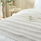 Throw Blanket for Couch, White Luxury Knitted Throws 60"x80", Textured Blankets with Handmade Fringe Tassels for Bed Sofa Decorative, Chunky Soft Farmhouse Boho Home Decor