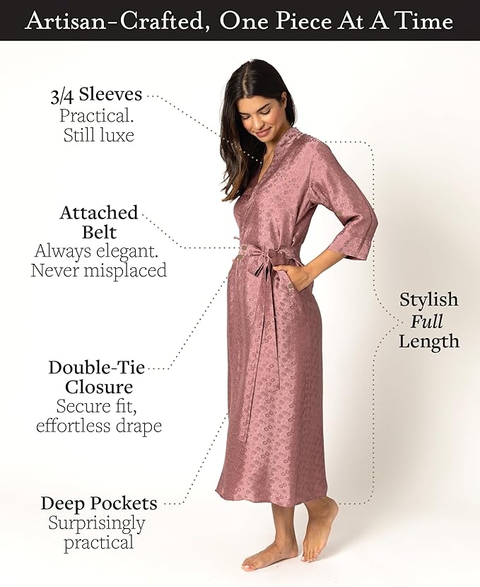 Tara Sartoria Luxury Artisan Silk Robe for Women, Washable, Full Length, Jacquard, XS–4XL, Oprah Daily 2025