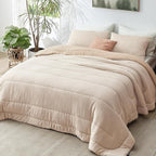 Bedsure Full Comforter Set - Cooling and Warm Bed Set, Beige Reversible Bedding for All Season, 3 Pieces, 1 Full Size Comforter (82"x88") and 2 Pillow Cases (20"x26")