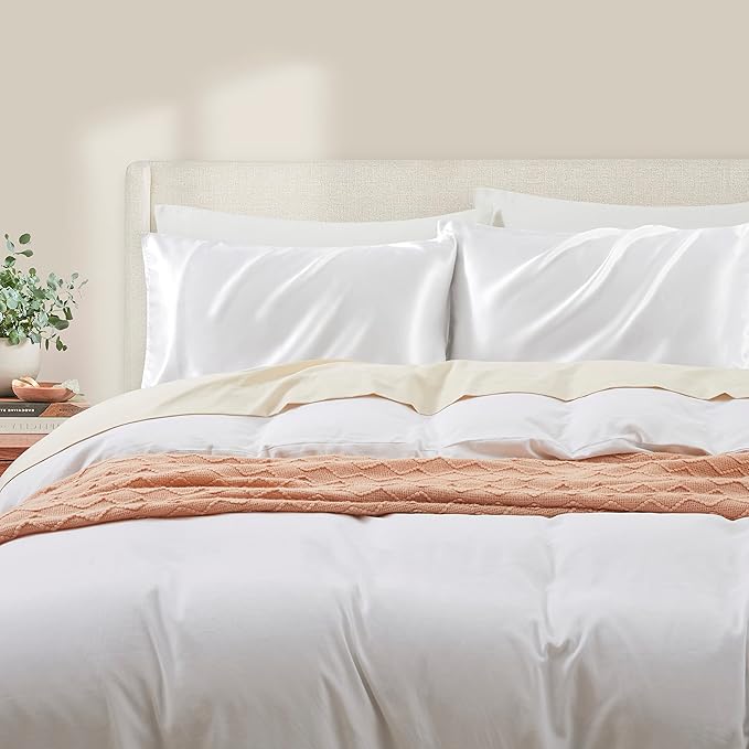 White King Size Satin Pillowcases Set of 2 for Hair and Skin,White Silk Pillowcase Breathable Pillowcase with Envelope Closure