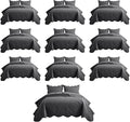 IR Imperial Rooms 10 Pack Queen Quilt Bedding Set (90" x 96") - Bulk Wholesale for Hotels, Guest Bedroom & Airbnbs - Lightweight Microfiber Reversible Floral Embossed Quilts Bedspreads (Charcoal)