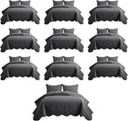 IR Imperial Rooms 10 Pack Queen Quilt Bedding Set (90" x 96") - Bulk Wholesale for Hotels, Guest Bedroom & Airbnbs - Lightweight Microfiber Reversible Floral Embossed Quilts Bedspreads (Charcoal)